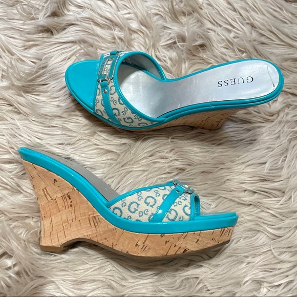 Guess turquoise cork wedges size 8 - Picture 1 of 6